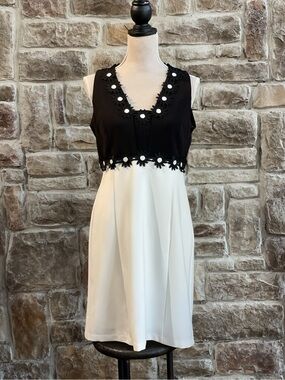 Taylor Black and White Floral-Appliqué Mini Dress